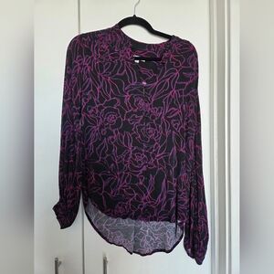 Equipment Black Blouse with Pink And Blue Floral Design